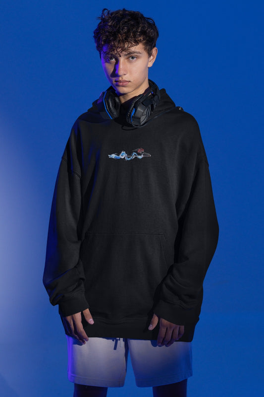 Buzo Oversize Hombre Negro Demon Slayer Kamado Azul