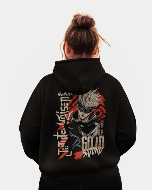 Buzo Oversize Dama Negro Jujutsu Kaisen Satoru Gojo Rojo