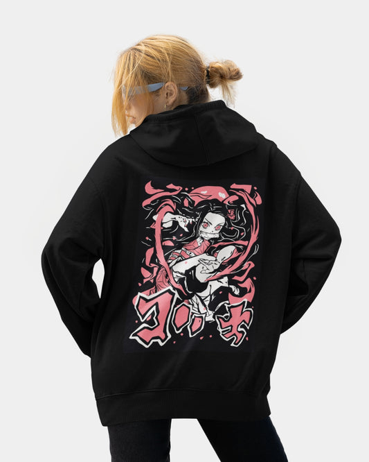 Buzo Oversize Dama Negro Demon Slayer Nezuko Pink